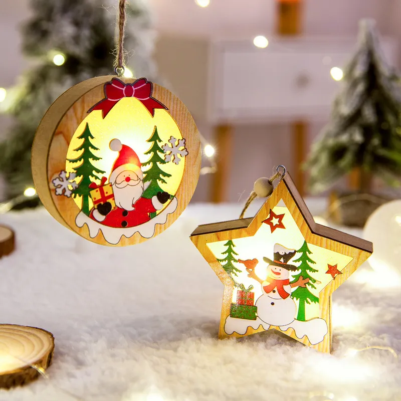 Wooden Christmas Light Box Ornament in Round or Star Shape
