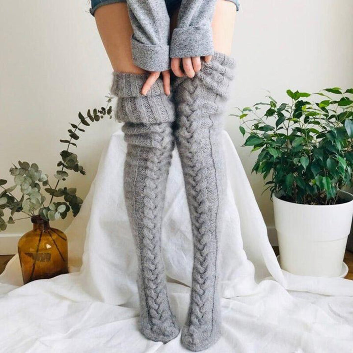 Hand-Knitted Long Knee Socks in Soft Ribbed Knit
