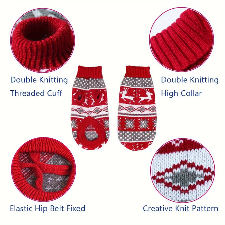 Knitted Christmas Jumper for Small Dogs with Festive Pattern