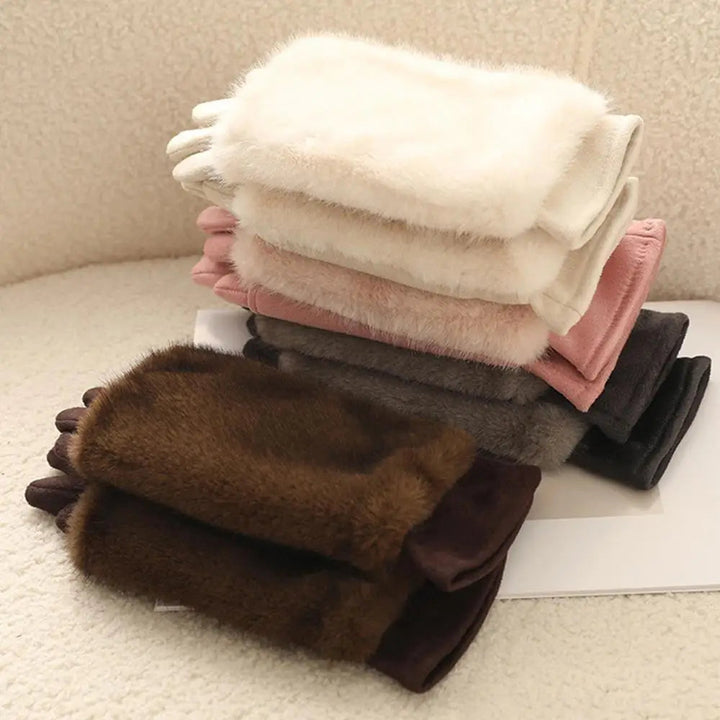 Suede Touchscreen Winter Gloves with Soft Faux Fur Trim