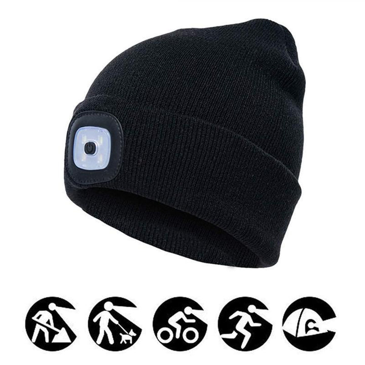 LED Head Torch Beanie – Knitted Hat with Hands-Free Light