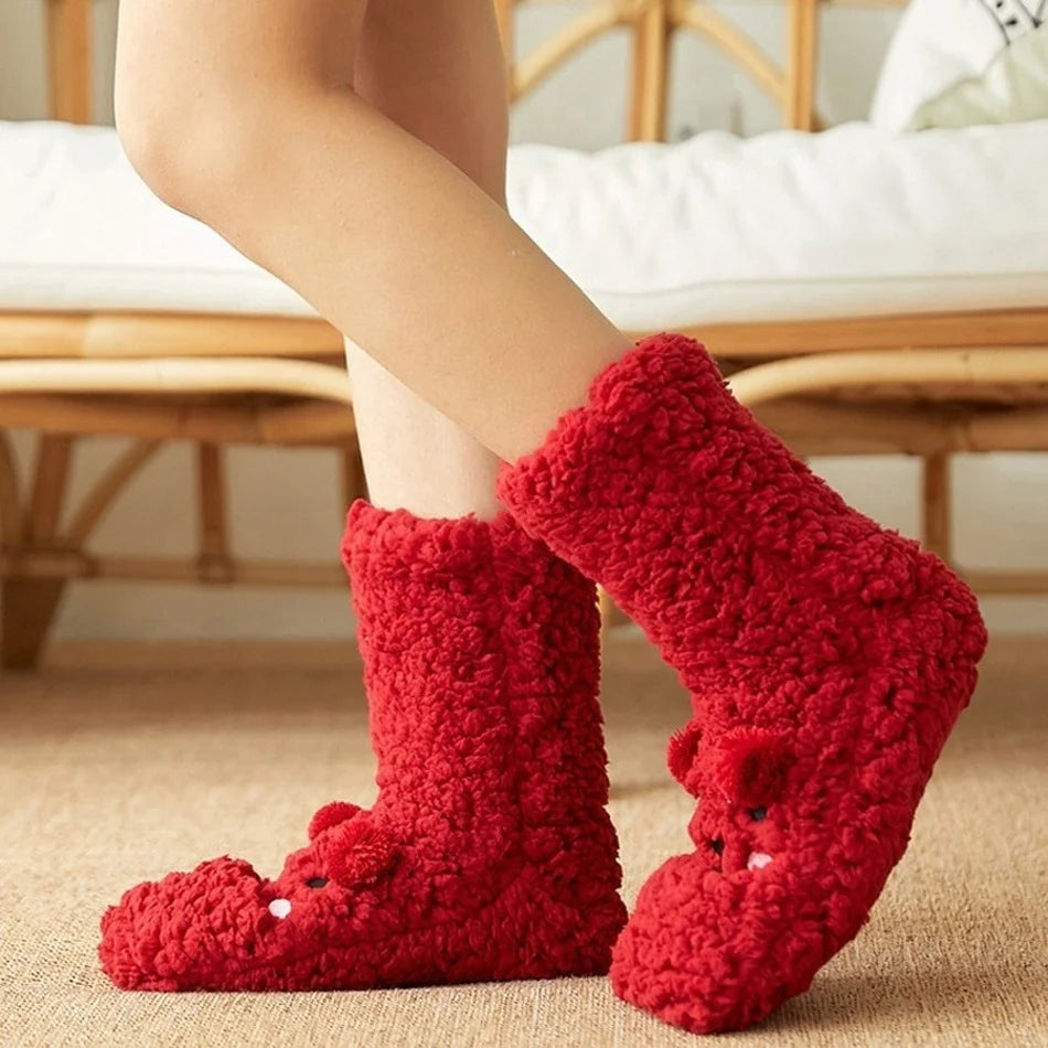 Harwelton™ Cute Bear Fleece Socks with Non-Slip Grip Sole