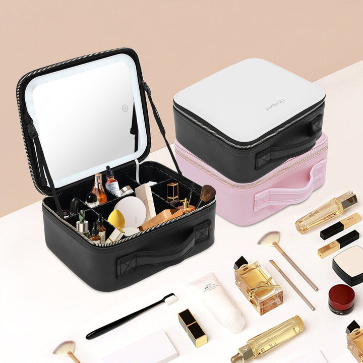 LED Makeup Bag with Built-In Mirror and 3 Light Settings