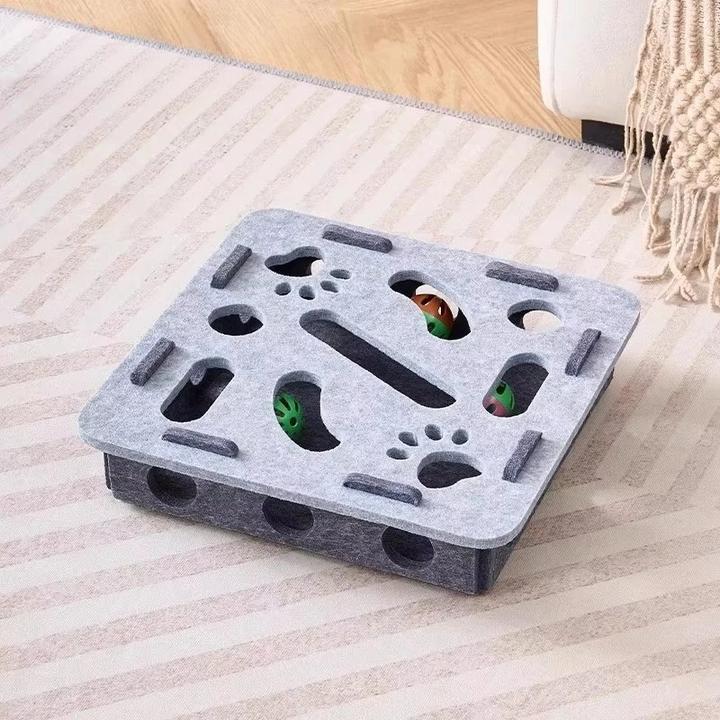 Felt Cat Puzzle Box with Hidden Bells for Indoor Play
