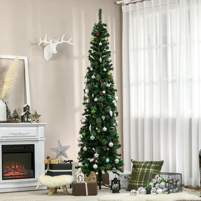 Harwelton Tall Slim Christmas Tree with Pine Cones, 7.5ft Unlit
