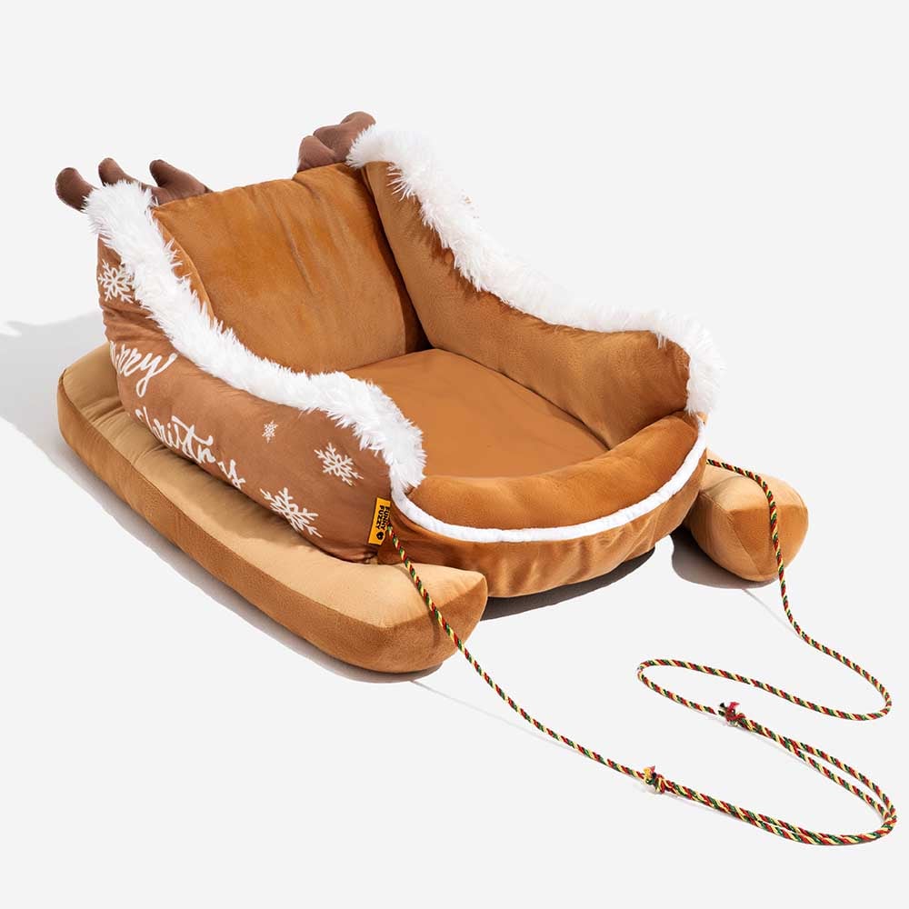 Sleigh-Shaped Dog Bed with Plush Faux Fur for Cosy Winters