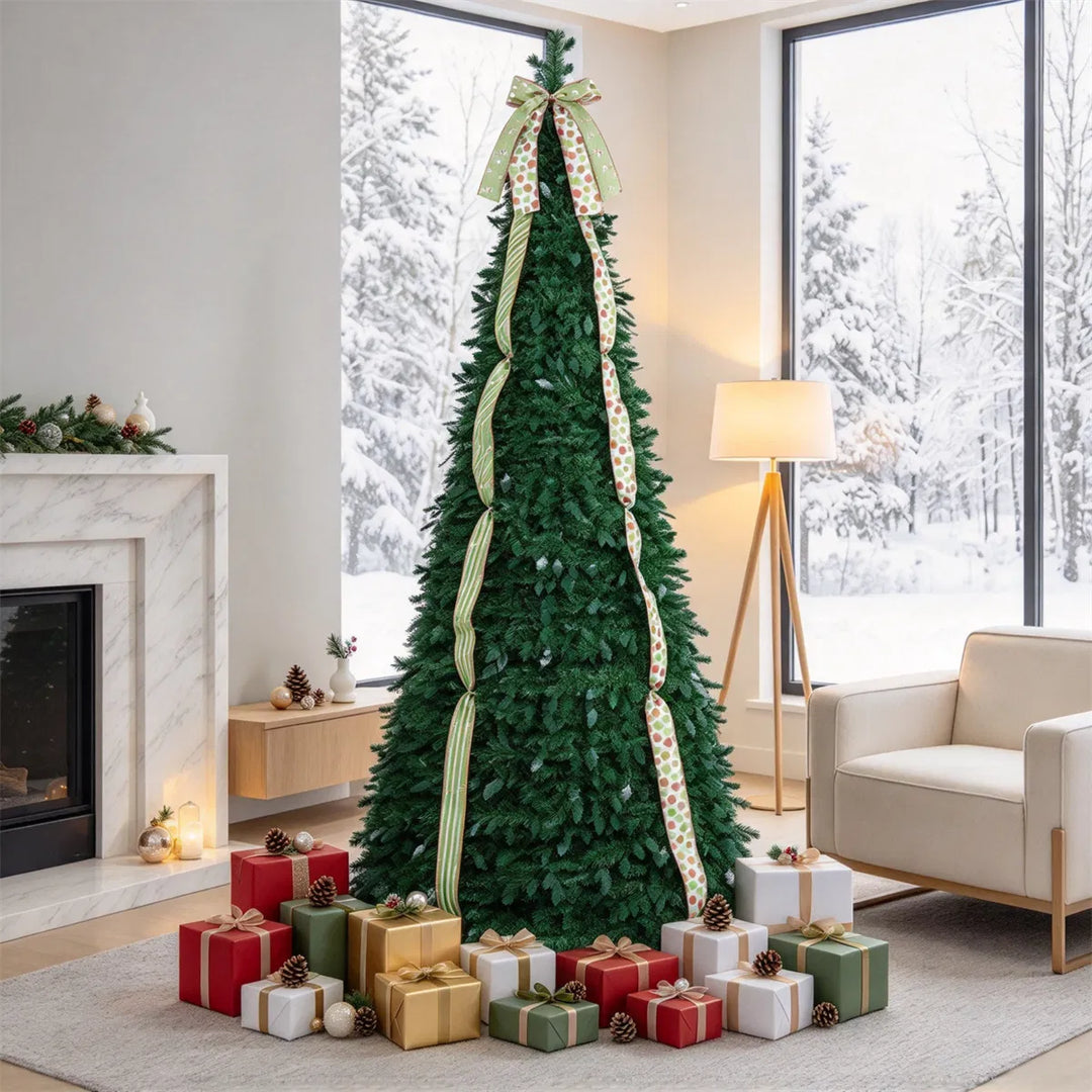 Pop-up Christmas tree with satin ribbons