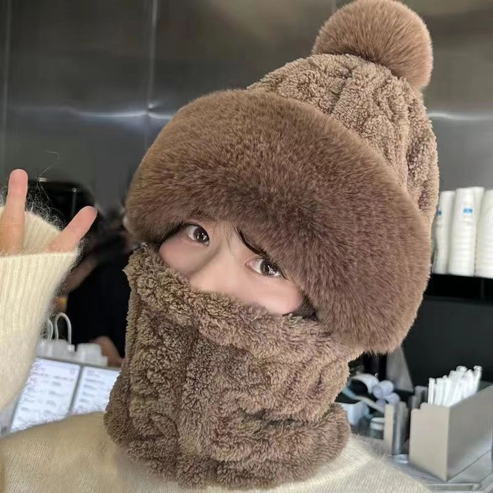 Pink plush hood hat with pompom