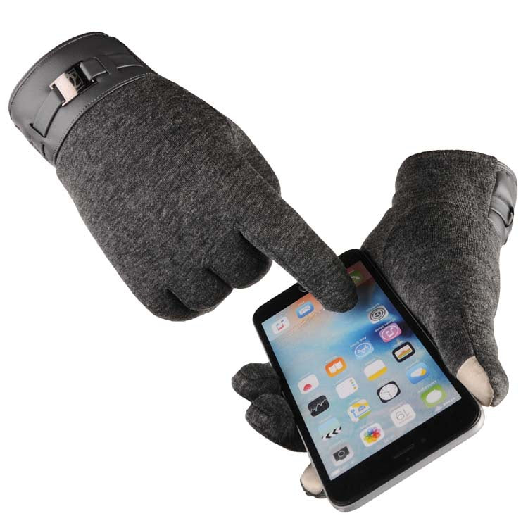 Black mens touchscreen gloves with buckle cuff