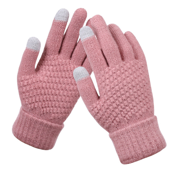 Navy textured knit touchscreen gloves