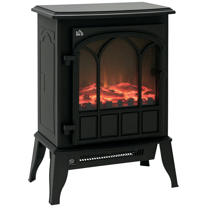 Harwelton Black Electric Stove 2000W with Dimmable LED Charcoal Flames