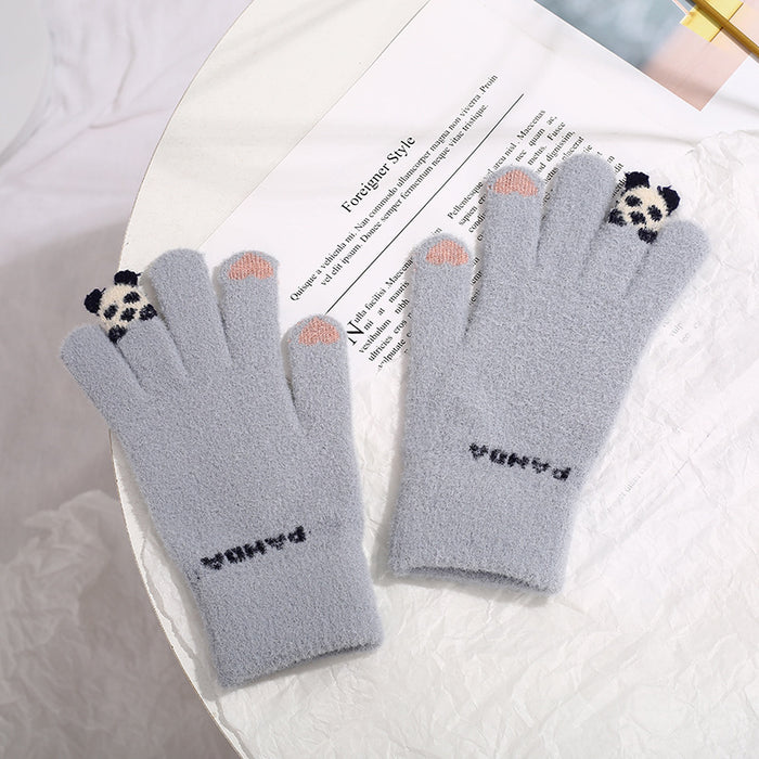 Harwelton Knitted Touchscreen Gloves with a 3D Panda