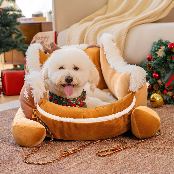 Sleigh-Shaped Dog Bed with Plush Faux Fur for Cosy Winters