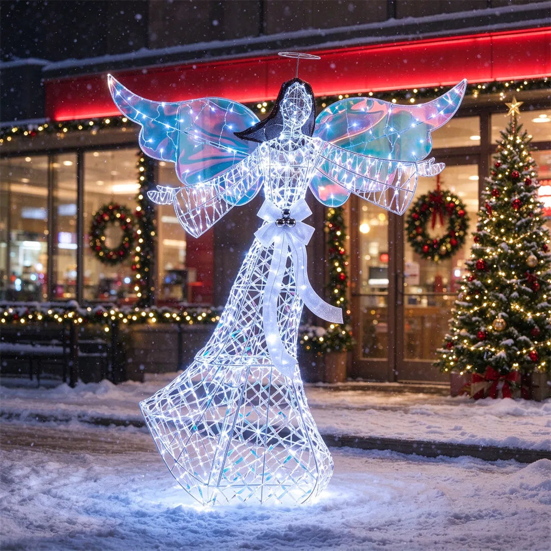 Lit Christmas angel with iridescent wings