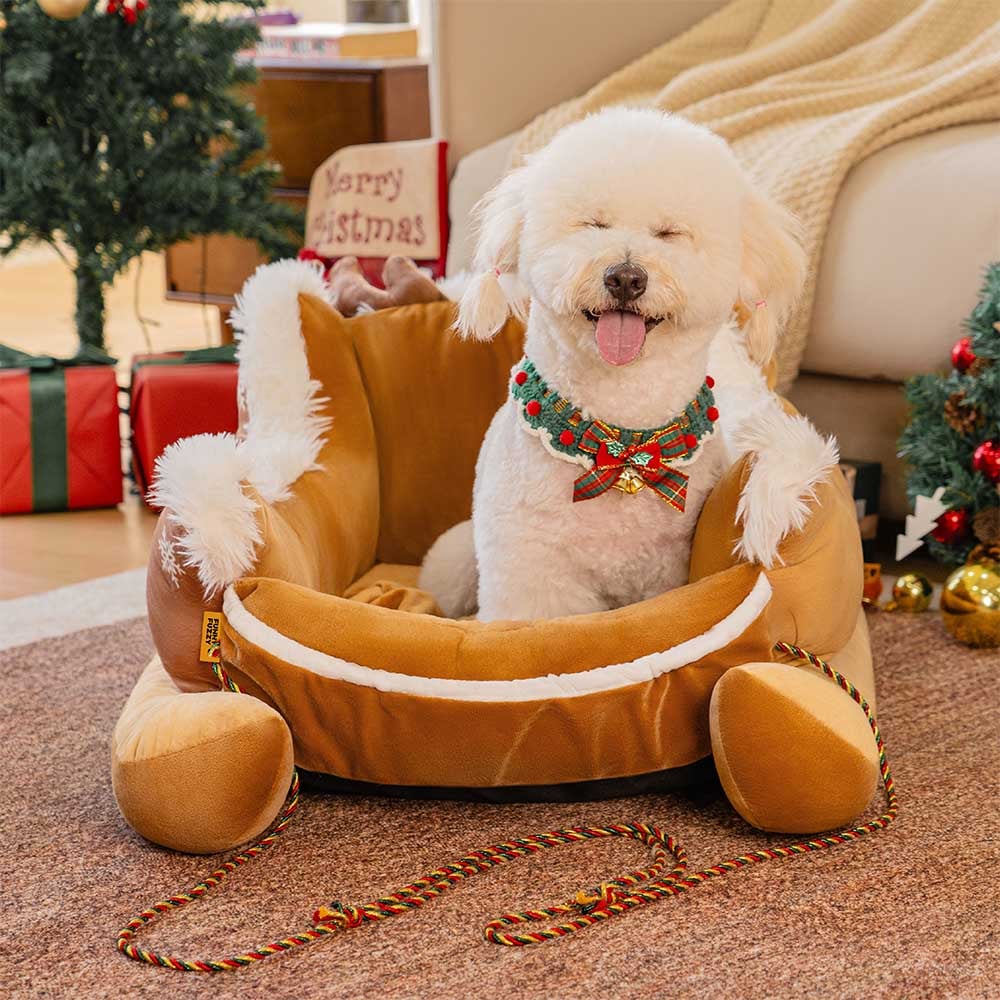 Sleigh-Shaped Dog Bed with Plush Faux Fur for Cosy Winters
