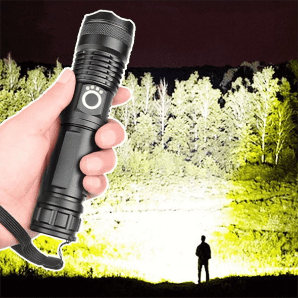 Harwelton™ Rechargeable XHP50 LED Torch with Zoom and Battery Display