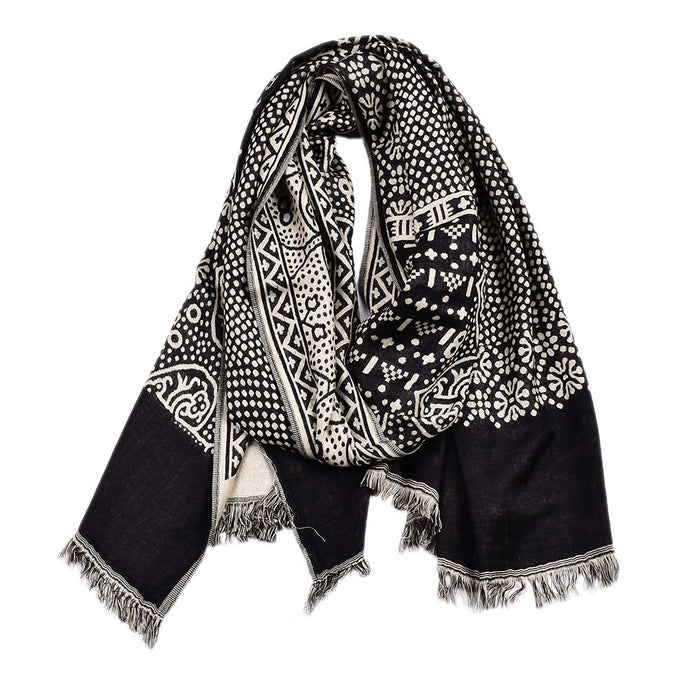 Harwelton Jacquard Woven Scarf with Ethnic Pattern and Fringe
