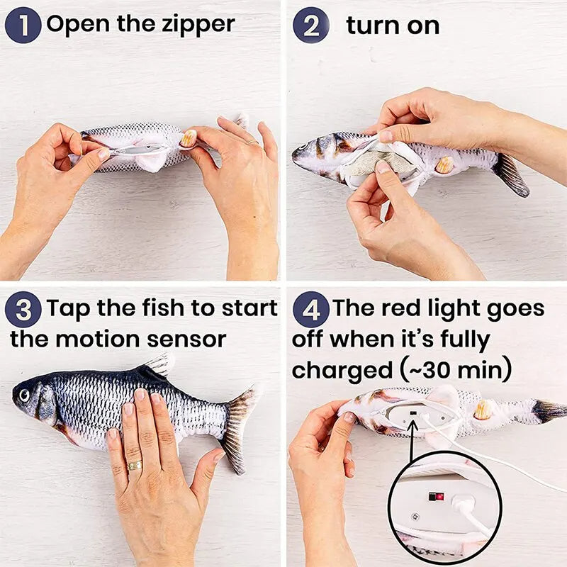 Flopping Fish Cat Toy, Rechargeable via USB with Lifelike Wiggle
