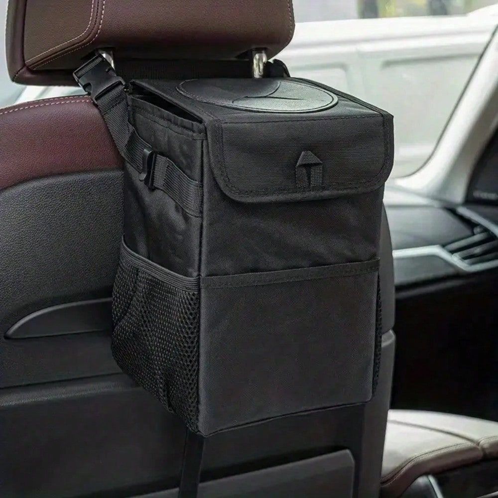 Hanging Waterproof Car Bin with Lid and Extra Storage Pockets