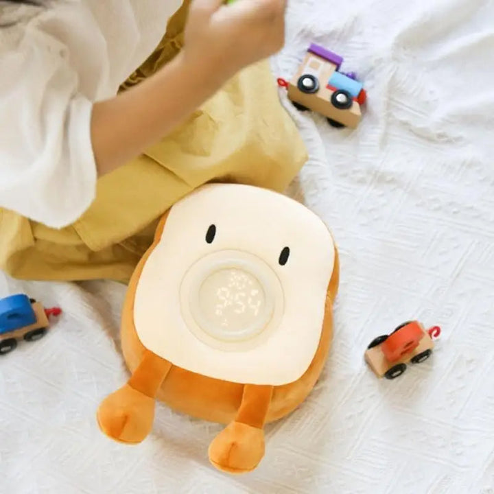 Toast Plush Alarm Clock with Dimmable Night Light and Phone Stand