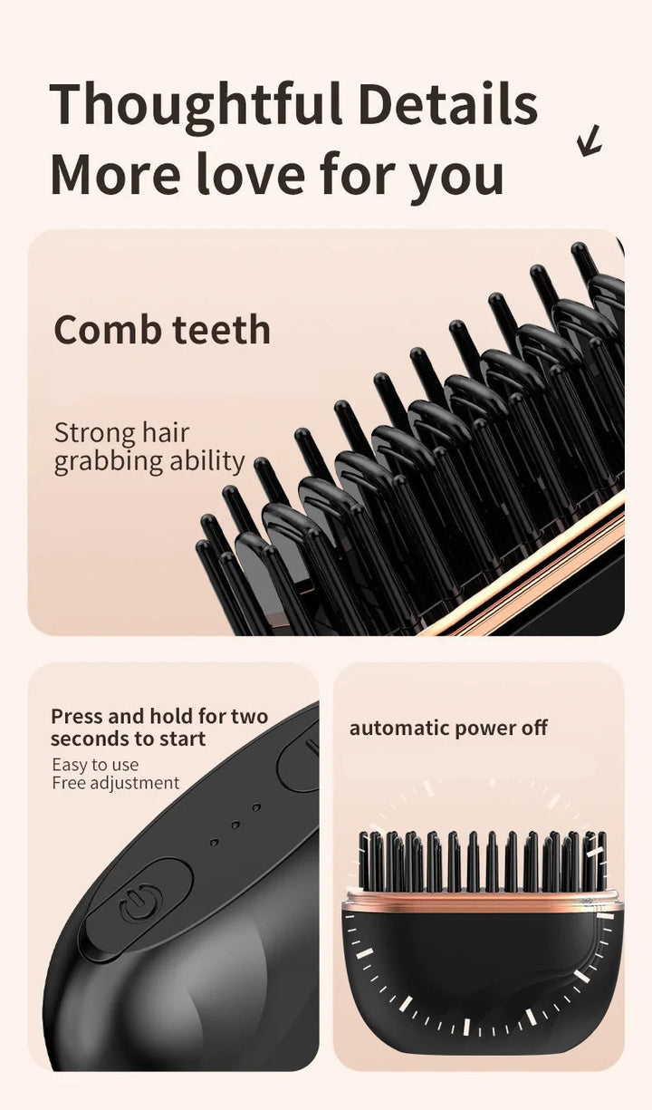 Cordless 2-in-1 Ceramic Straightening Comb for Travel
