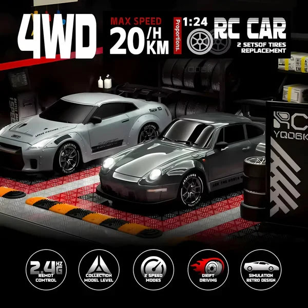 Retro 4WD Drift RC Car with LED Lights and Swappable Tyres