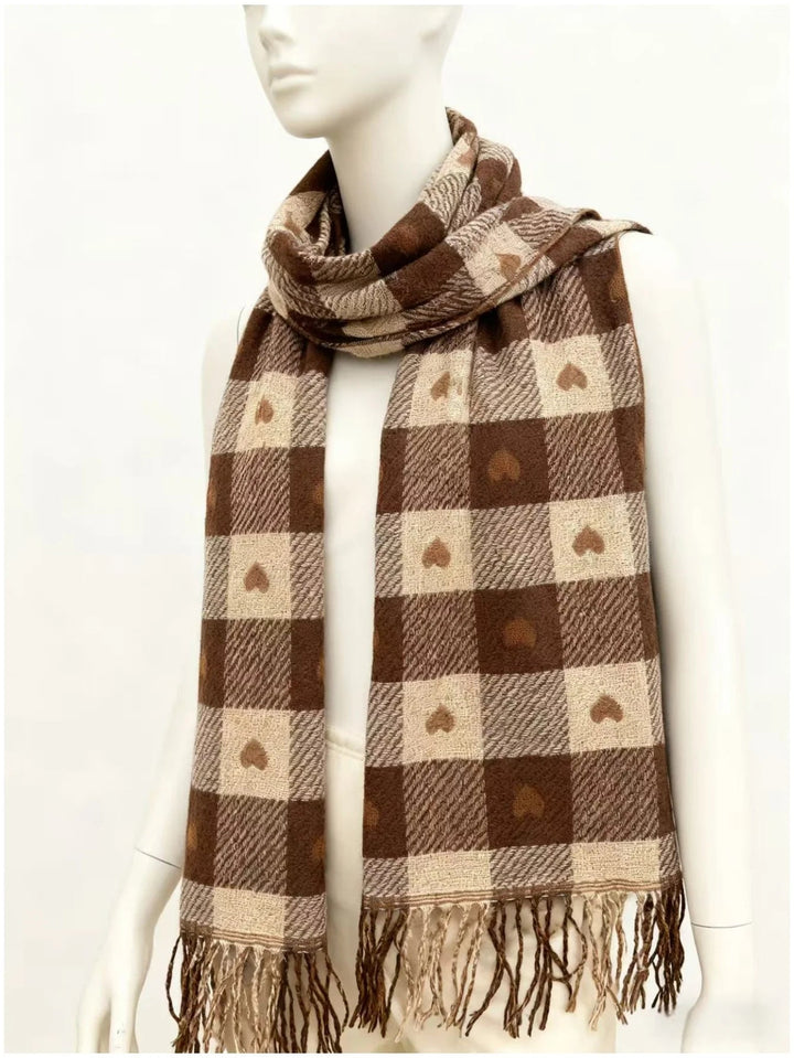Checked Heart Pattern Winter Scarf – Soft Shawl Wrap