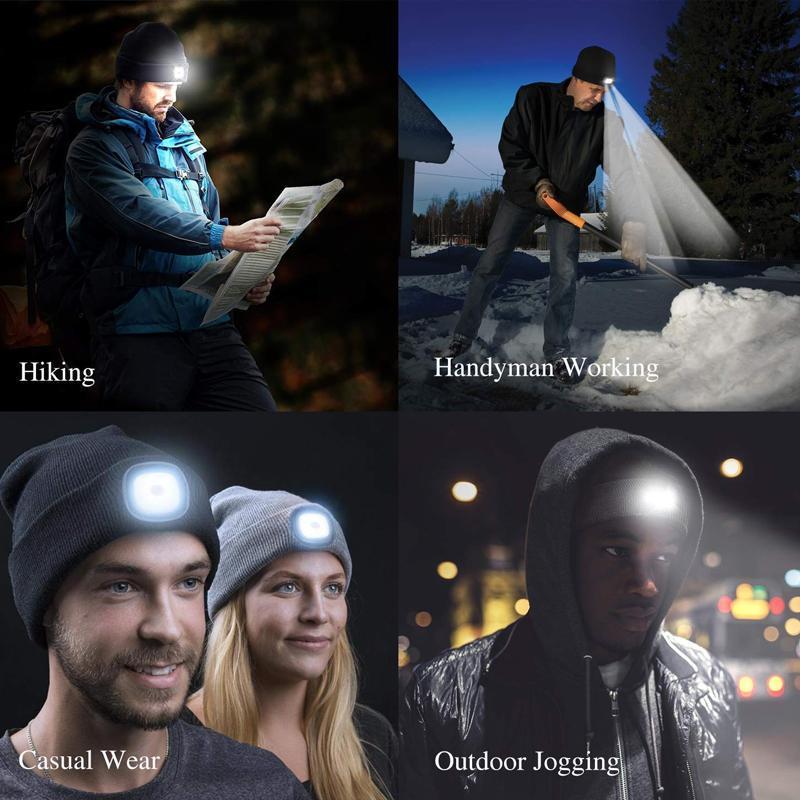 LED Head Torch Beanie – Knitted Hat with Hands-Free Light