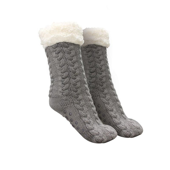 Thick Fleece-Lined Slipper Socks with Anti-Slip Soles