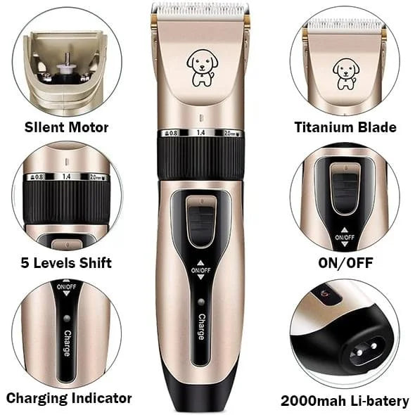 Quiet Cordless Pet Grooming Clippers with 4 Guide Combs