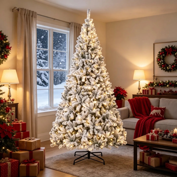 Harwelton Giant Flocked Fraser Fir Christmas Tree with 600 Lights