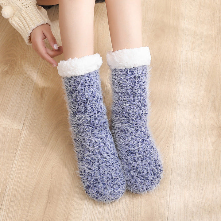 Sherpa-Lined Slipper Socks with Anti-Slip Silicone Soles