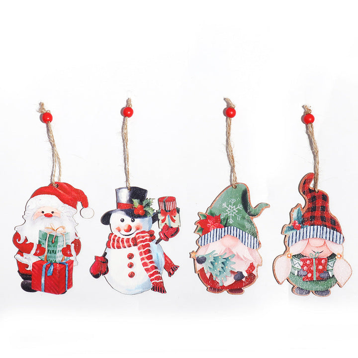 Vintage Wooden Christmas Tree Ornaments, Faceless Doll Couple