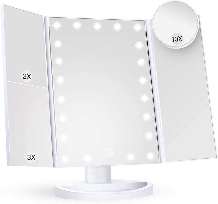Harwelton™ Tri-Fold LED Makeup Mirror with 10x Magnification and Tray