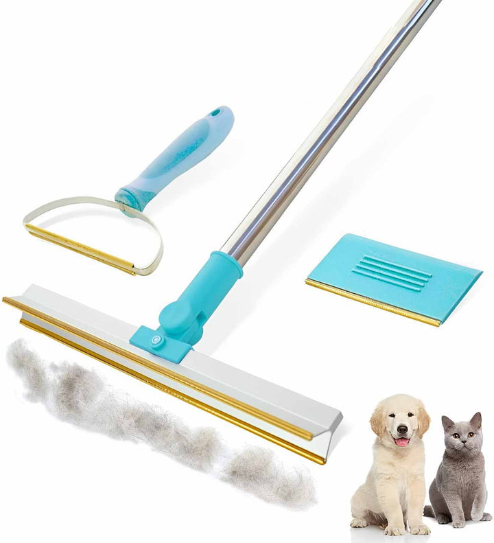 3-Piece Pet Hair Remover Set with Extendable Carpet Rake