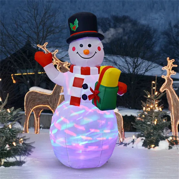 Inflatable snowman holding a gift box