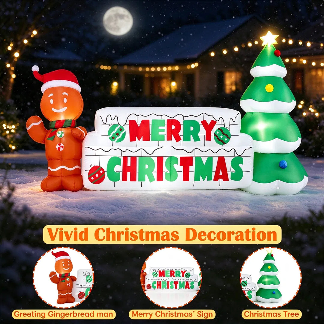 Inflatable Merry Christmas sign with gingerbread man