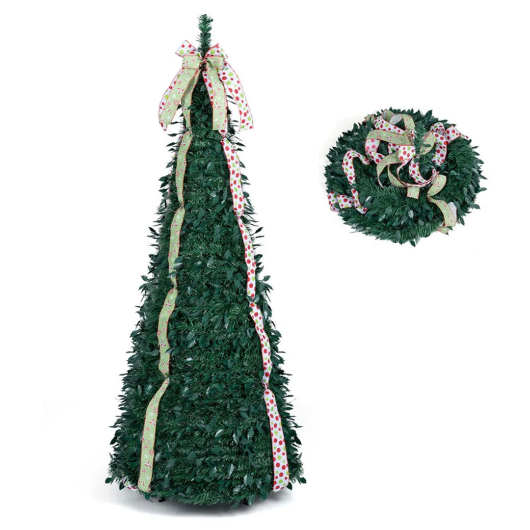 Pop-up Christmas tree with ribbons and bow