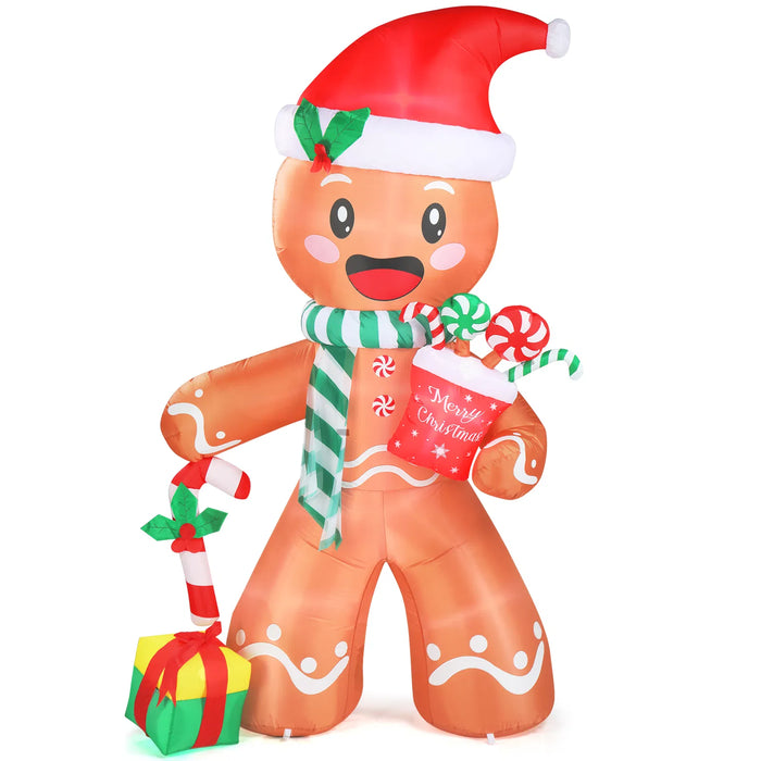 Harwelton Giant 8ft Inflatable Gingerbread Man with Candy Cane