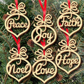 Harwelton™ Wooden Word Christmas Tree Ornaments – Set of 6 With Ribbons