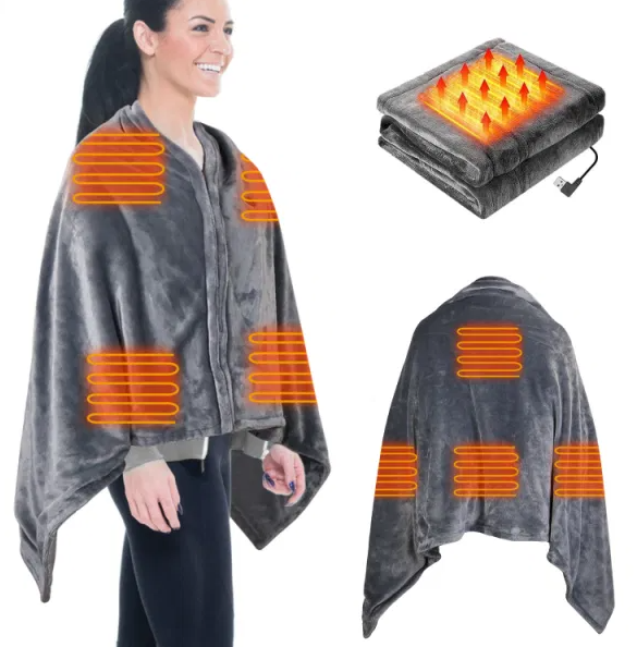 Grey USB heated poncho shawl