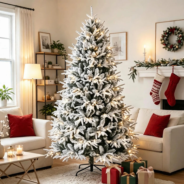 Harwelton Snow-Flocked Christmas Tree with 2679 Tips and 350 LEDs