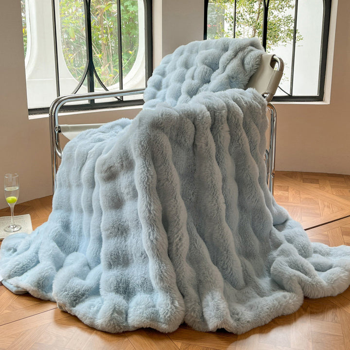 Cream bubble texture faux fur throw blanket