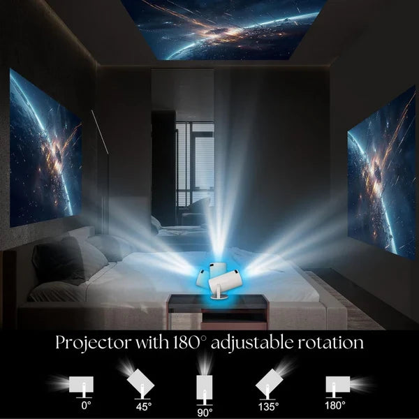 Smart 4K Projector with 180° Swivel Stand and Bluetooth Sound