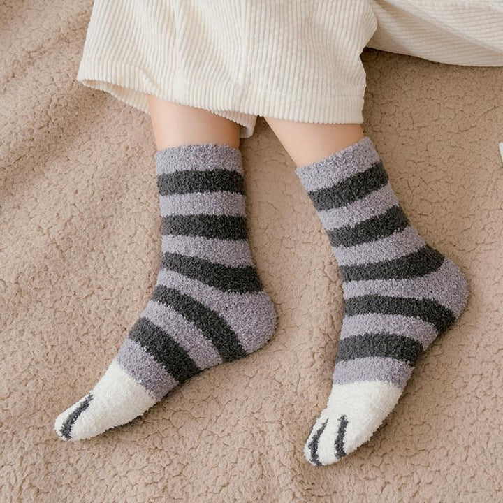 Harwelton™ Cosy Cat Paw Socks in Soft Coral Fleece, One Size Fits Most