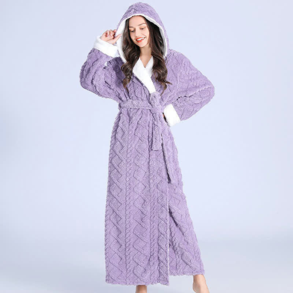 Harwelton™ Long Plush Hooded Dressing Gown with Two Front Pockets