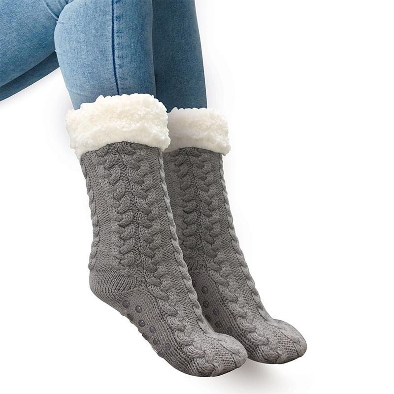Thick Fleece-Lined Slipper Socks with Anti-Slip Soles