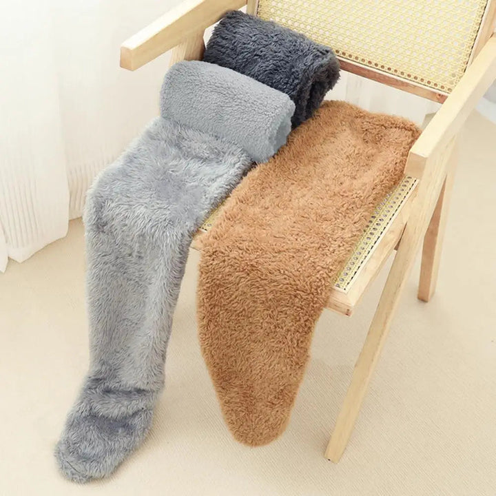 Long Coral Fleece Lounge Socks with Fold-Back Foot Opening