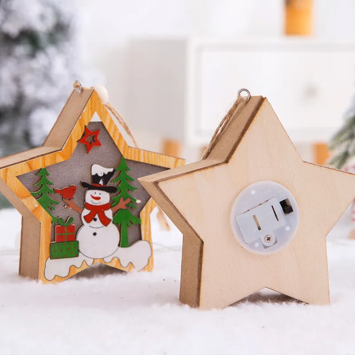 Wooden Christmas Light Box Ornament in Round or Star Shape