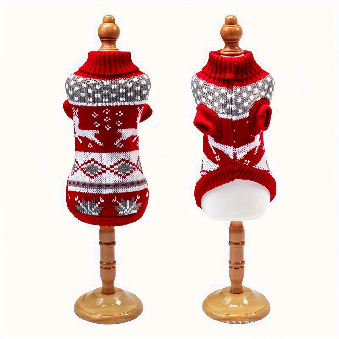 Knitted Christmas Jumper for Small Dogs with Festive Pattern